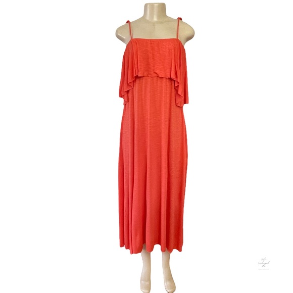 Elan Dresses & Skirts - ELAN Orange Coral Beachwear Sundress Pull On Ruffle Shelf Maxi Dress